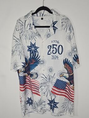 4th of July Patriotic American Eagle Hawaiian Shirt NWOT Mens Size 2XL